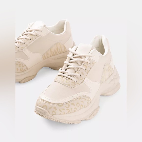 Beige Animal Print Contrast Sneakers - Picture 1 of 4